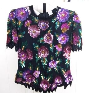 Vintage Laurence Kazar sequin top blouse size PS
